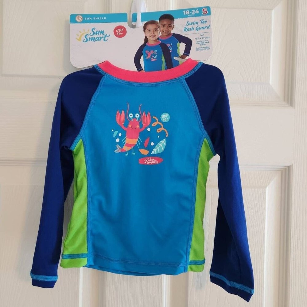 Sun Smart Swim Tee Rash Guard Lobster Theme Size S 18-24 Months UPF 50+ NWT